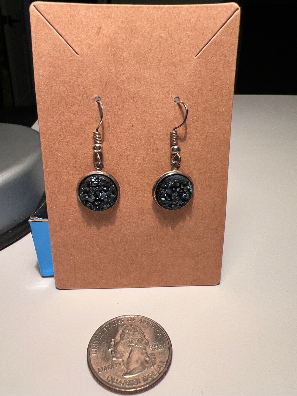 Sparkle Drusy Drop Earrings - Black Crushed Stone